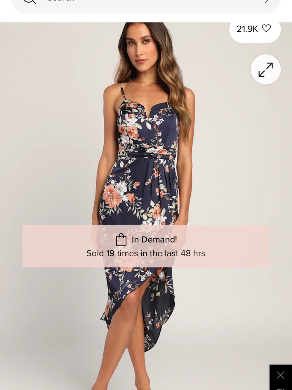 Lulu's Navy Floral High-Low Midi Dress with Peach Blooms